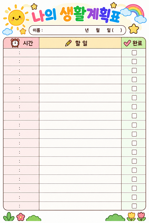 시계형 어린이 생활계획표 미리보기